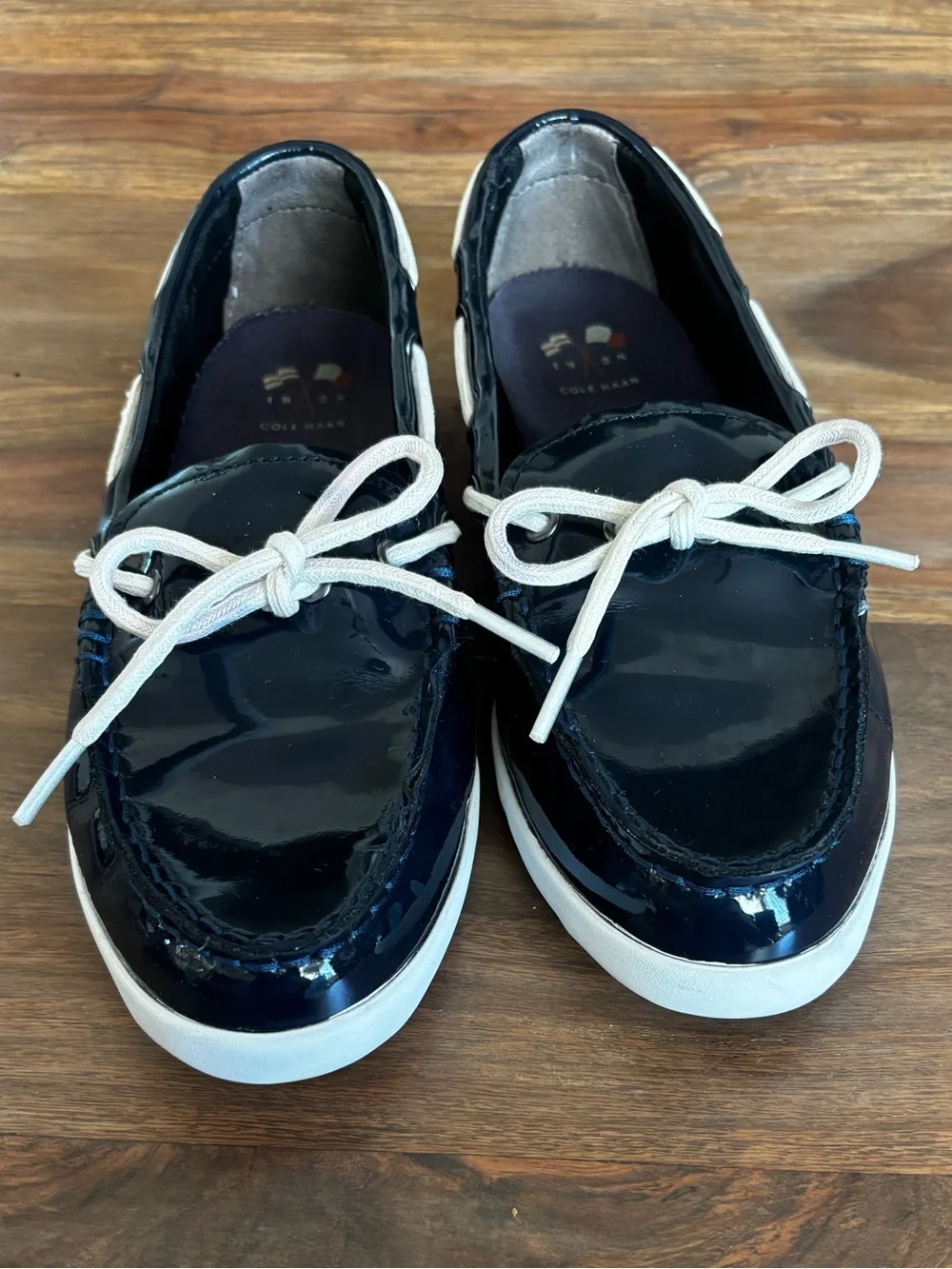 Cole Haan Ladies Navy Patent Leather Boat Deck Shoes